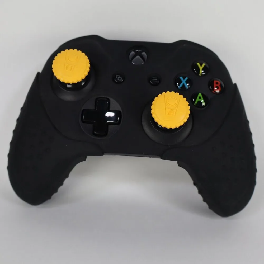 Official Microsoft Xbox One Wireless Black Controller w/ Silicone Grip & Caps